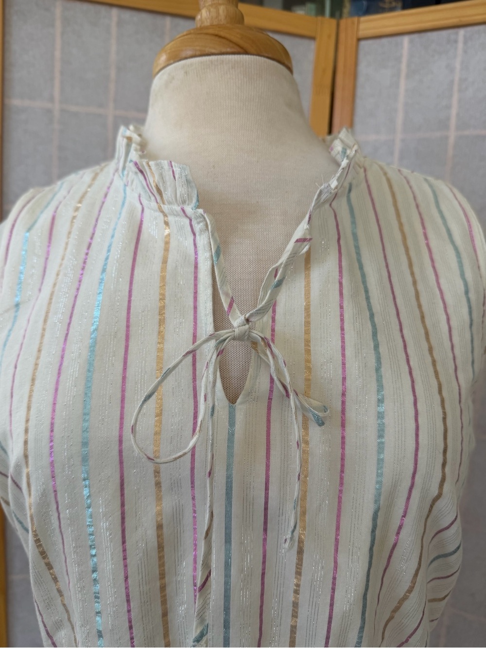 J. Crew White Midi Dress with Metallic Pastel Stripes - Picture 4 of 7